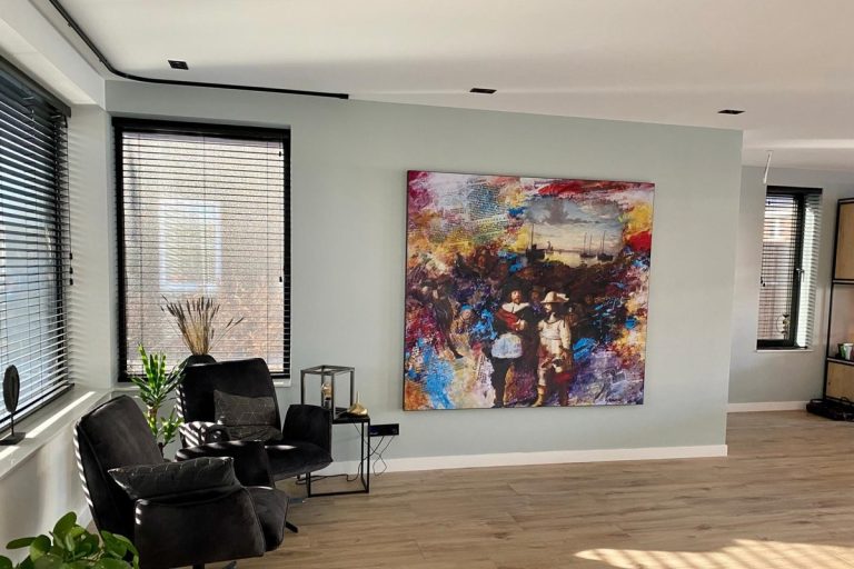 woonkamer akoestisch wandpaneel met print